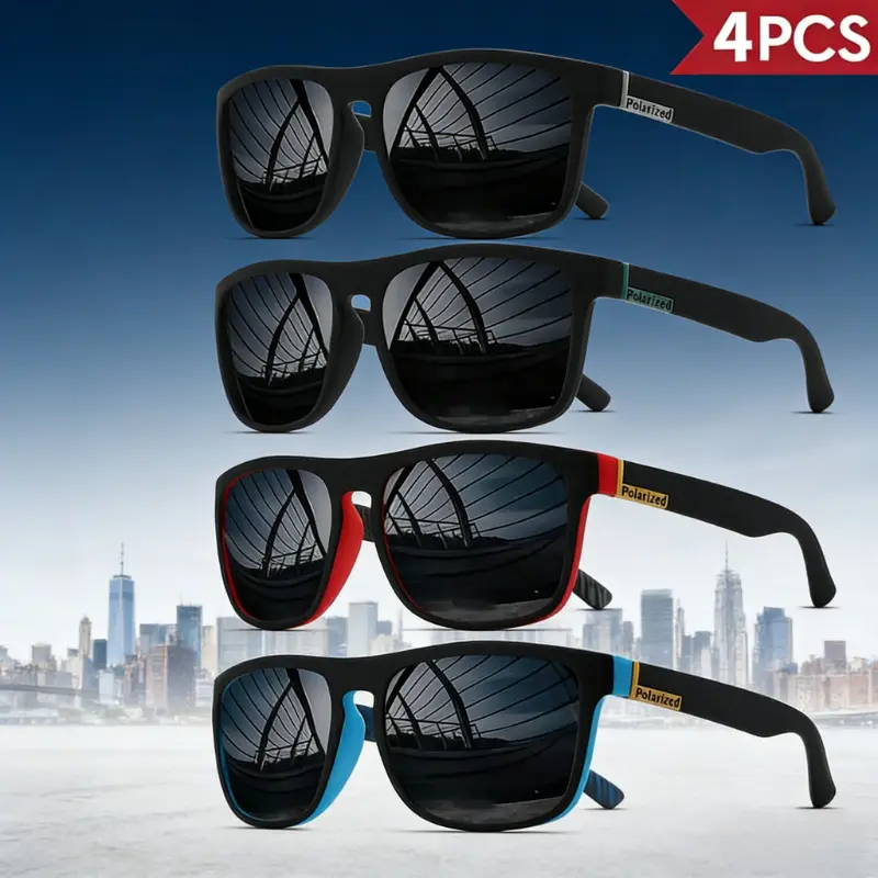 4 Pack Polarized Square Sports Sunglasses for Men & Women – UV400 Lightweight Outdoor Eyewear