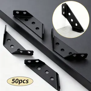 50pcs corner bracket, Sturdy Bracket, furniture corner connector, black corner code fixed on three sides, used for tables, chairs, and shelves