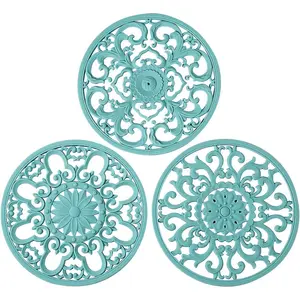 Extra Thick Silicone Trivet Mat for Hot Dishes Hot Pots and Pans Pot Holder Hot Pad to Portect Your Table and Countertop Kitchen Decor and Accessories Turquoise Set of 3