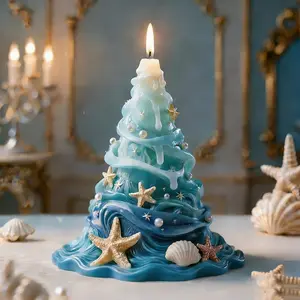 Ocean Tree Theme Candle Scented Wax Mold, Starfish Shell Wave Decorative Relief Silicone Mold, DIY Craft Supplies for Home Decoration