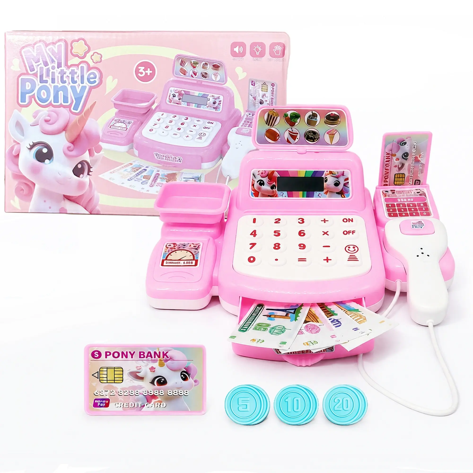 Educational Cash Register Toy, Durable Plastic Interactive Scanning Supermarket Toy, Perfect Gift for Boys Girls Aged 3-6, Christmas Present