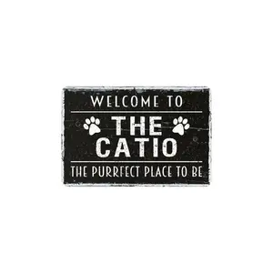 Welcome To The Catio Metal Sign, Funny Farmhouse Style Cat Home Decor, Sleeping Area Sign, 12"x8"