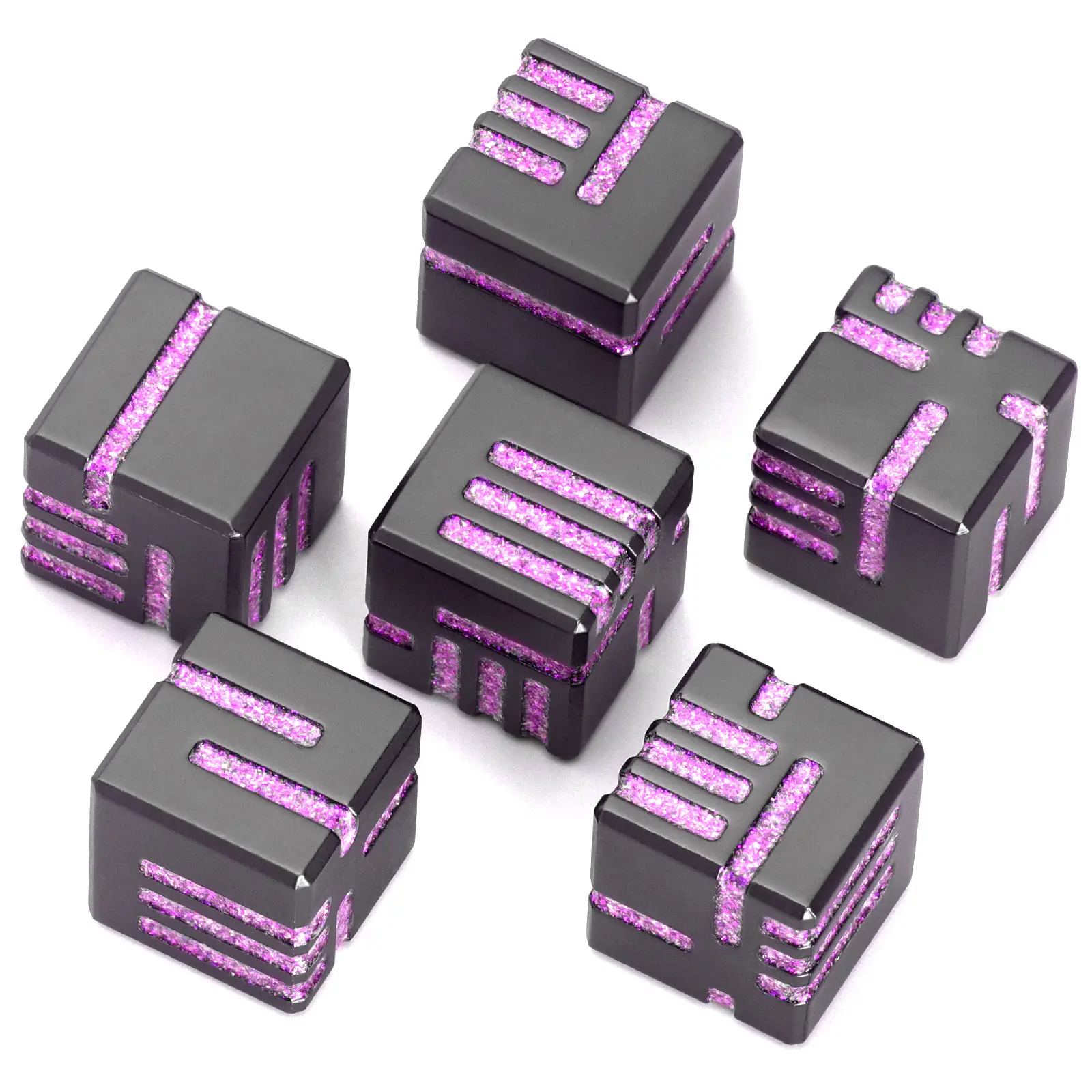 16mm Glitter Purple Line Metal D6 RPG Dice Set - 6 Unique Pieces, kj, Long-Life, Heavy Feel, Irregular Side Lines, Ideal for DND Tabletop Roleplaying Games, Unexpected Gift Toy & Hobby Accessory