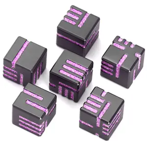 Glitter Purple Line Metal D6 Dice Blocks Set, 16mm 6 Unique Dice, Ideal for DND RPG Tabletop Roleplaying Games