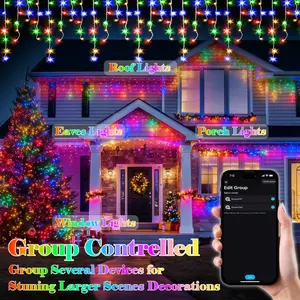 Smart RGB Icicle Lights Outdoor 20Ft 240LEDs 48 Drops, APP & Remote Control Music Sync Christmas Roof Icicle Lights, Clear Wire, Millions of Functions, Timer, Brightness Adjustable, Color Changing Lights, Home Decor for Yard, Patio, Fence, Roof, Party,