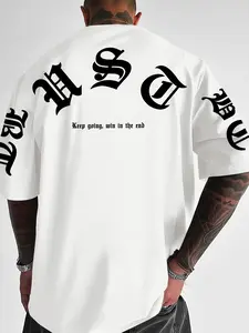 Unisex Gothic Lettering "Keep Going" Oversized Graphic T-Shirt – White & Black Print, Y2K Retro Streetwear Aesthetic, Heavyweight Cotton Fabric, Relaxed Drop-Shoulder Fit, Perfect for Bold Style Fans, Durable High-Quality Print