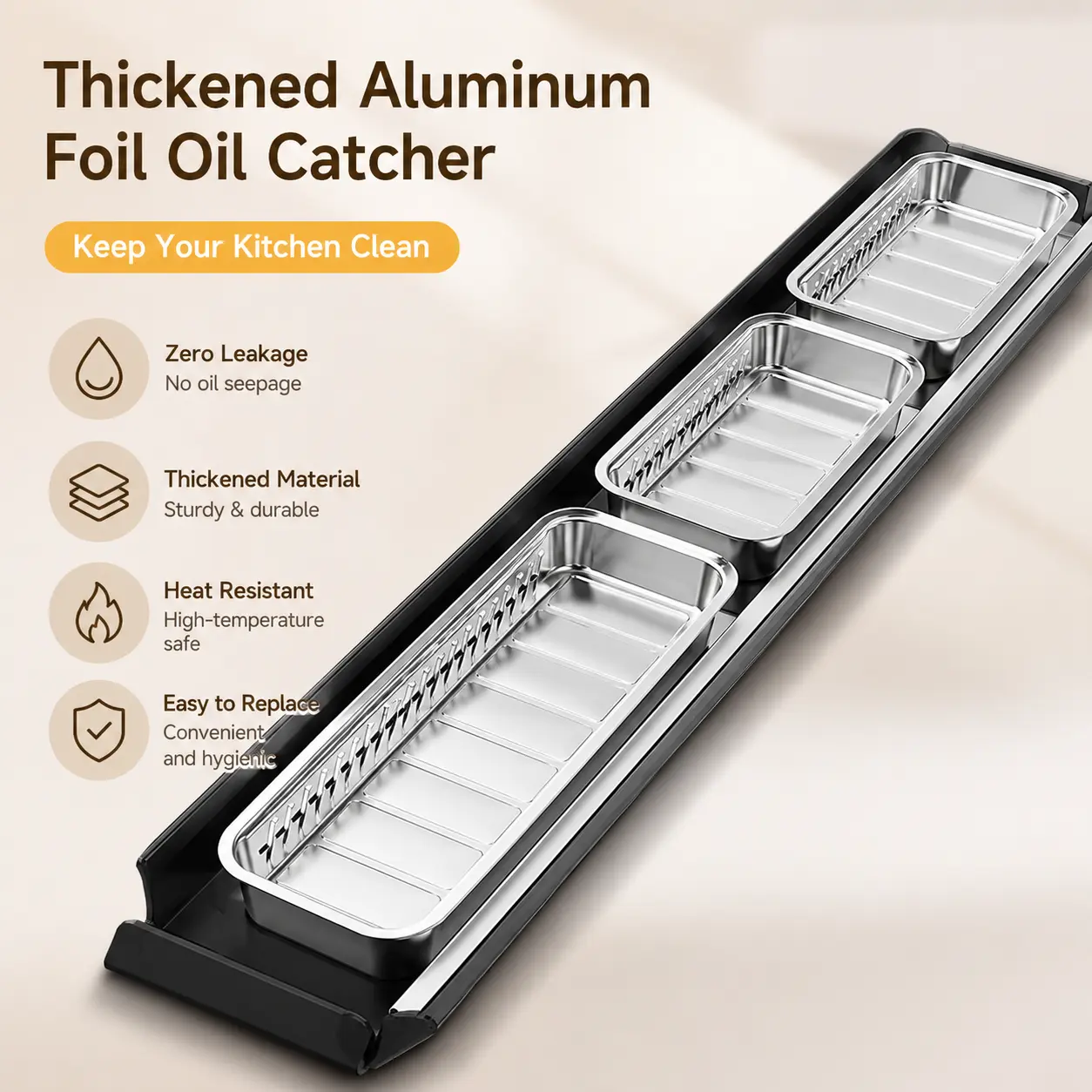 Aluminum Foil Grease Collection Tray, Thickened Non-deformable Oil Container for Catching Dripping Grease Under Kitchen Range Hoods