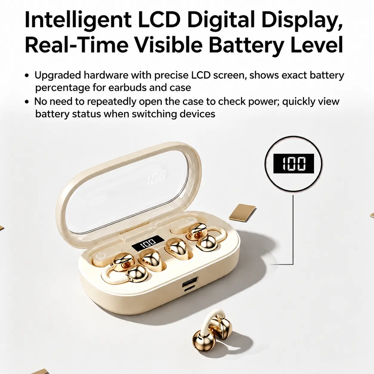 3 Pairs 2-in-1 Open-Ear Clip & In-Ear Wireless Bluetooth Earbuds, 8-Mic Clear Call, LED Digital Power Display, Long Playtime Sports Headphones