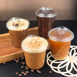 Round Bottom Clear Plastic Cups with Sip Lids, 50 Sets, 12/16 Oz Disposable Iced Coffee Cups with Strawless Lids To Go Cold Drink Cups for Smoothies, Juices, Party Catering