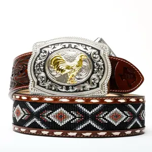 2 Inch Hand-Tooled Artesanal Beaded Leather Belt 2 Inch Hand-Tooled Artesanal Beaded Leather Belt