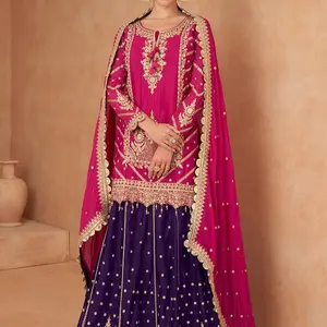 Magenta And Purple Readymade Chinon 3pcs Lehenga Suit with Mirror and Heavy Embroidered Size: 42/44 can wear it Wedding Lehenga for Special Occasions