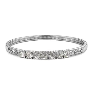 Cubic Zirconia Bangle Bracelet Stainless Steel 7.25 In