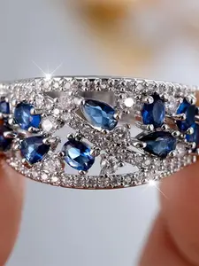 Blue Synthetic Crystal Zirconia Water Drop Stone Engagement Rings For Women Vintage Silver Color Wedding Bands Birthstone Jewelry Party Gift Cluster Engagement Ring