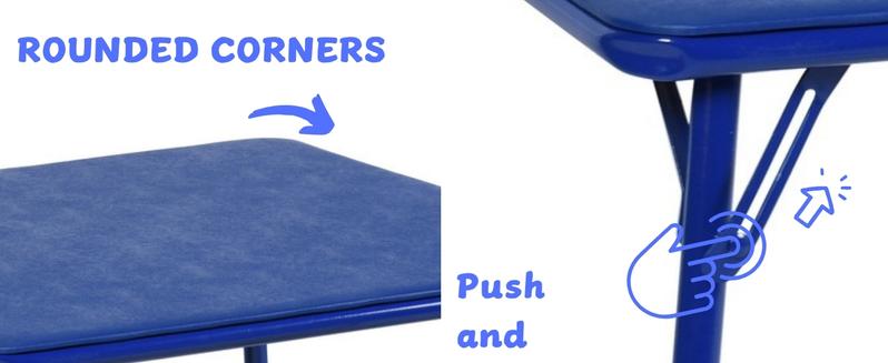 Homy Casa Page Foldable Kids Table and Chairs Set 5-Piece - Blue Table & Colorful Chairs for Arts Crafts Snacks Learning Daycare Preschool Furniture Easy Clean TikTok Popular Dining Wood