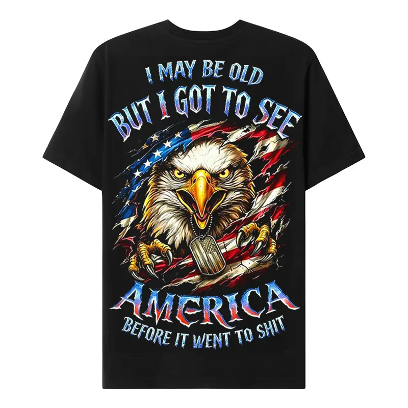 Chaosmoda Boomers Menswear Crewneck Cotton T-Shirt - "I May Be Old But I Got To See The USA Before It Went To Shit" Custom Year Skull, Casual Short-Sleeve Tops, Breathable Round Neck Tropical