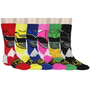 Power Rangers Men's Ranger Big Face Color-Inspired 6-Pack Mid-Calf Crew Socks Shoe Size 6-12