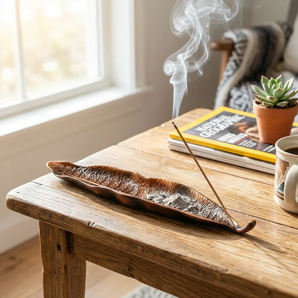 2 in 1 Incense & Candle Holder, 1 Count Wooden Base Aromatherapy Diffuser Incense Burner with Removable Glass Ash Collector, Woody Home Decor Ornament for Living Room Bedroom, Funny Gift, Scented, Aroma, Fragrance Perfume