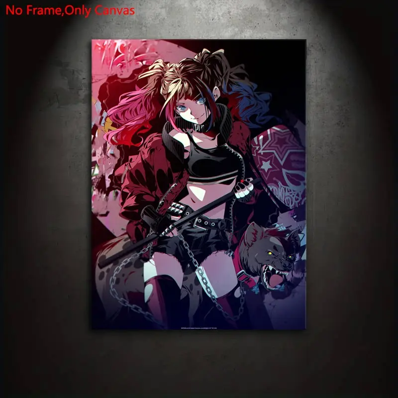 1 piece/set Frameless canvas painting and printing poster, classic anime art, supervillain Harley Quinn. A perfect gift for animation lovers, ideal for bedrooms, living rooms, kitchens, dorm hallways, murals, wall decorations,room decoration