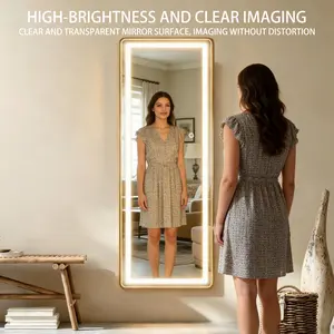 Irregular LED Full-Length Mirror, Shatterproof Tempered Glass Vanity Mirror with 3 Color Lights, Wall Mounted for Bedroom & Bathroom