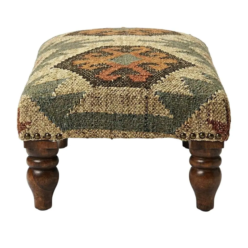 Rustic Jute-Wrapped Rectangular Accent Stool - Compact Single-Seat Distressed Wood Footstool with Woven Texture for Bedroom