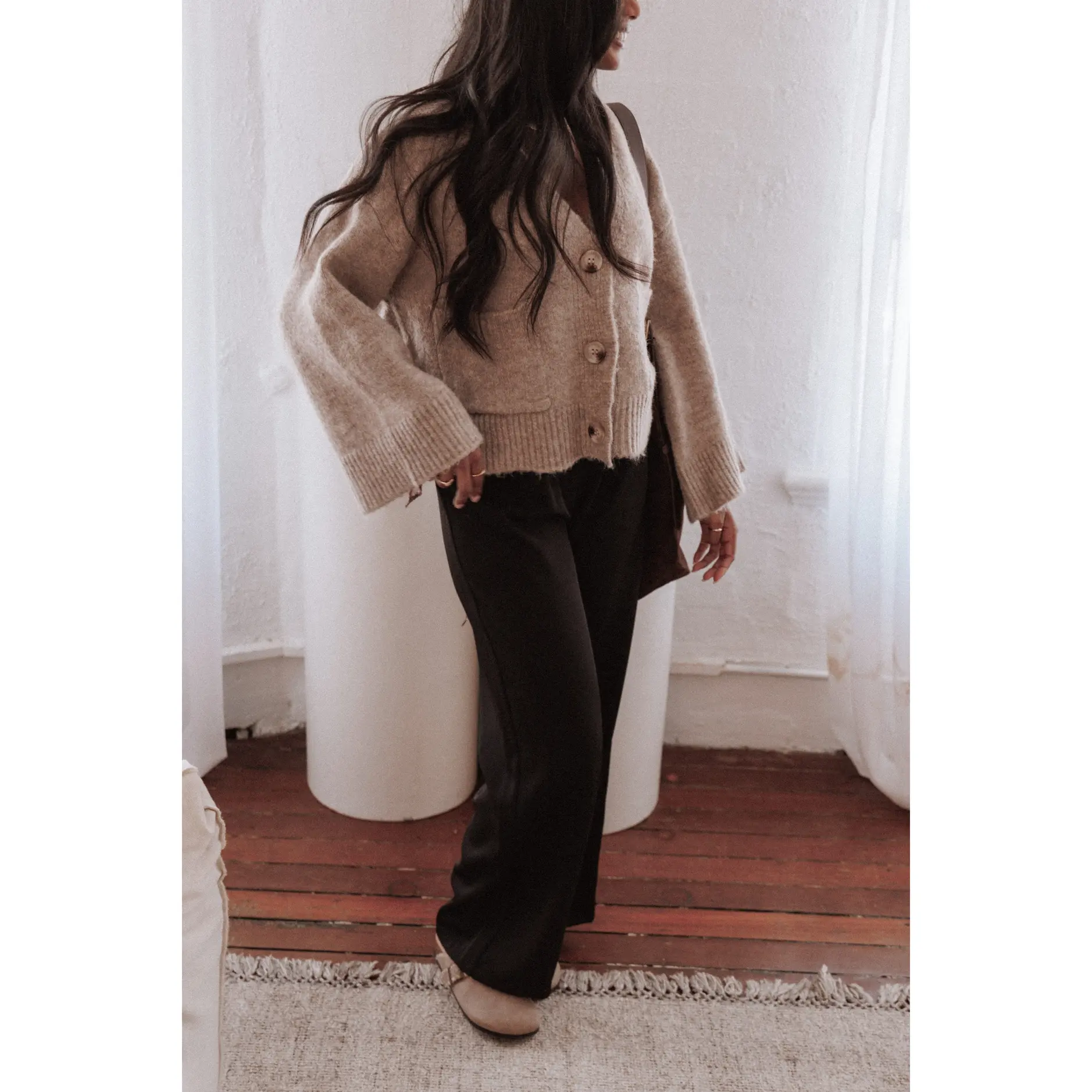 Fern Wide Sleeve Cardigan - Mushroom