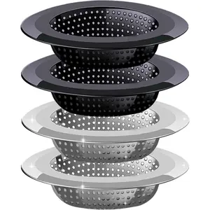 Kitchen Sink Drain Strainer, 4 Pack Stainless Steel and Black Mesh Sink Strainer for Kitchen with Large Wide Rim 4.5" Diameter, Sink Filter Strainer with 3" Basket Sink Food CatcherGift