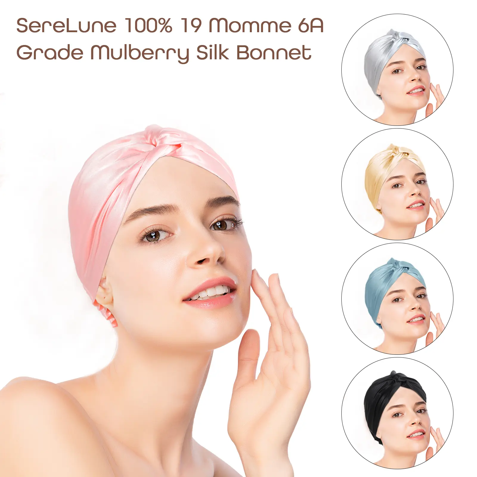 100% Mulberry Silk Bonnet/Turban/Cap for sleeping, 19 Momme 6A Grade silk, adjustable double layer Sleep Cap, frizz Control or Curly Hair, no Breakage during sleep crownwraps