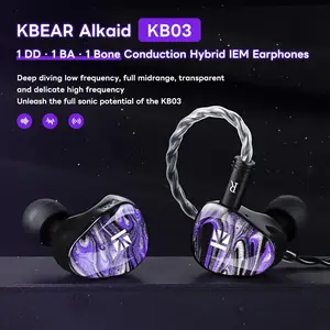KBEAR KB03 Alkaid Wired Noise Isolating In-Ear Monitor Headphones, 1DD+1BA+1Bone Conduction Hybrid IEMs, Beryllium-Coated Dynamic Driver, 3D Printed Resin Cavity, 3.5 mm Jack, Audio Wearable for Musicians, Green, Mobile/Tablet Compatible Gaming Earbuds