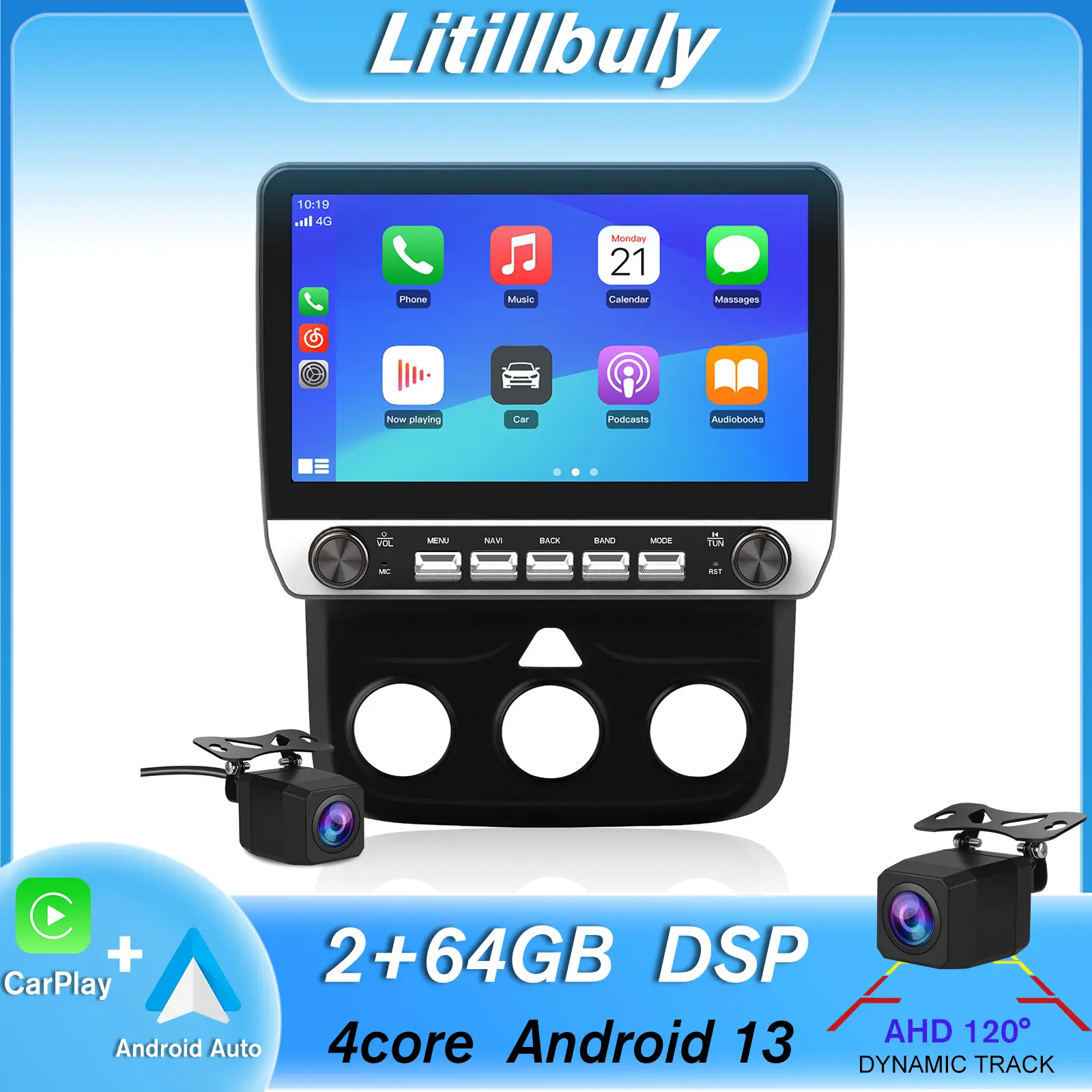 Car Stereo for Dodge Ram 2013-2018 1500 2500 3500 (Manual AC) touch screen has Android Auto Wireless Carplay, Bluetooth WIFI supports GPS Navigation