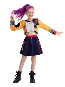 K-Pop Girls' Zoey Rumi Short Sleeve Half Skirt Costume Set, Halloween Cool Girl Role Play, All Seasons Fitted Moderate Fabric