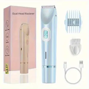 Rechargeable Electric Shaver and Hair Removal Device, Painless Precision Shaver, Dual-Head Pain-Free Trimmer for Face & Body, Summer Gift for Bikini Care