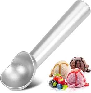 Ice Cream Scoop,7 inches Nonstick Anti-Freeze One Piece Aluminum Scooper Spoon, Heavy Duty Durable Design, Easy Clean, for Gelato, Cookie Dough, Sorbet, Almond (Silver) Desserts Kitchen