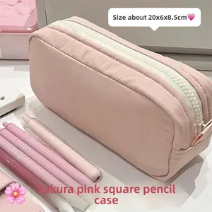 Simple Solid Color Small Square Pencil Case Collection Ins Small Fresh High-value Student Stationery Box Storage Bag Pencil Case
