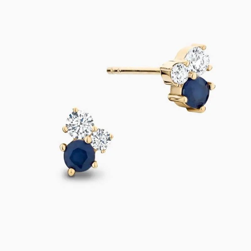 Blue Spark Earrings in Brass with Cubic Zirconia 7.7 x 6.5 x 3.3 mm Small Delicate Design for Daily Use