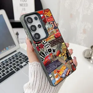 Stylish And Creative Popular Animated Character Mcqueen Phone Case Compatible with Samsung for Galaxy S25 S24 S23 S22 S21 S20 FE Ultra Plus 5G, Featuring a Silver Matte Hard Shell Back.