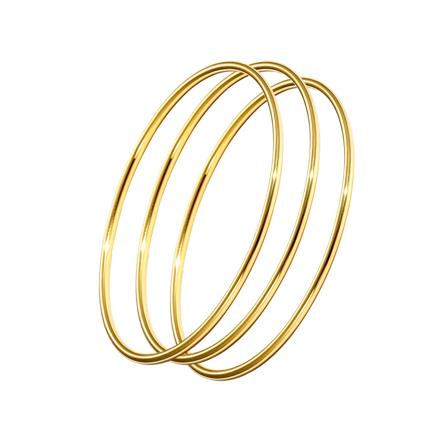 CARWEILON 18K Gold Plated Smooth Round Bangle Bracelet 2MM High Polished Stainless Steel Bangle Jewelry
