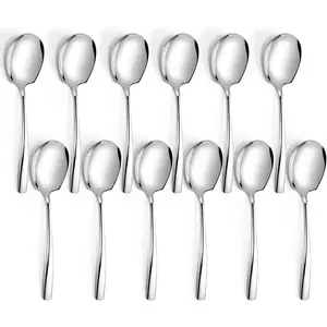 Serving Spoons Set Stainless Steel 9.14 Inch Serving Utensils for Buffet Catering Dishwasher Safe 12-pieces Silver