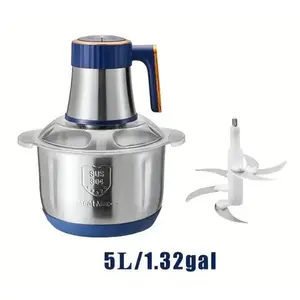 5L Electric Meat Grinder is a powerful 500W food processor/chopper with 5 speed settings, suitable for kneading dough, onions, meats, nuts, fruits, garlic, vegetables, and more.