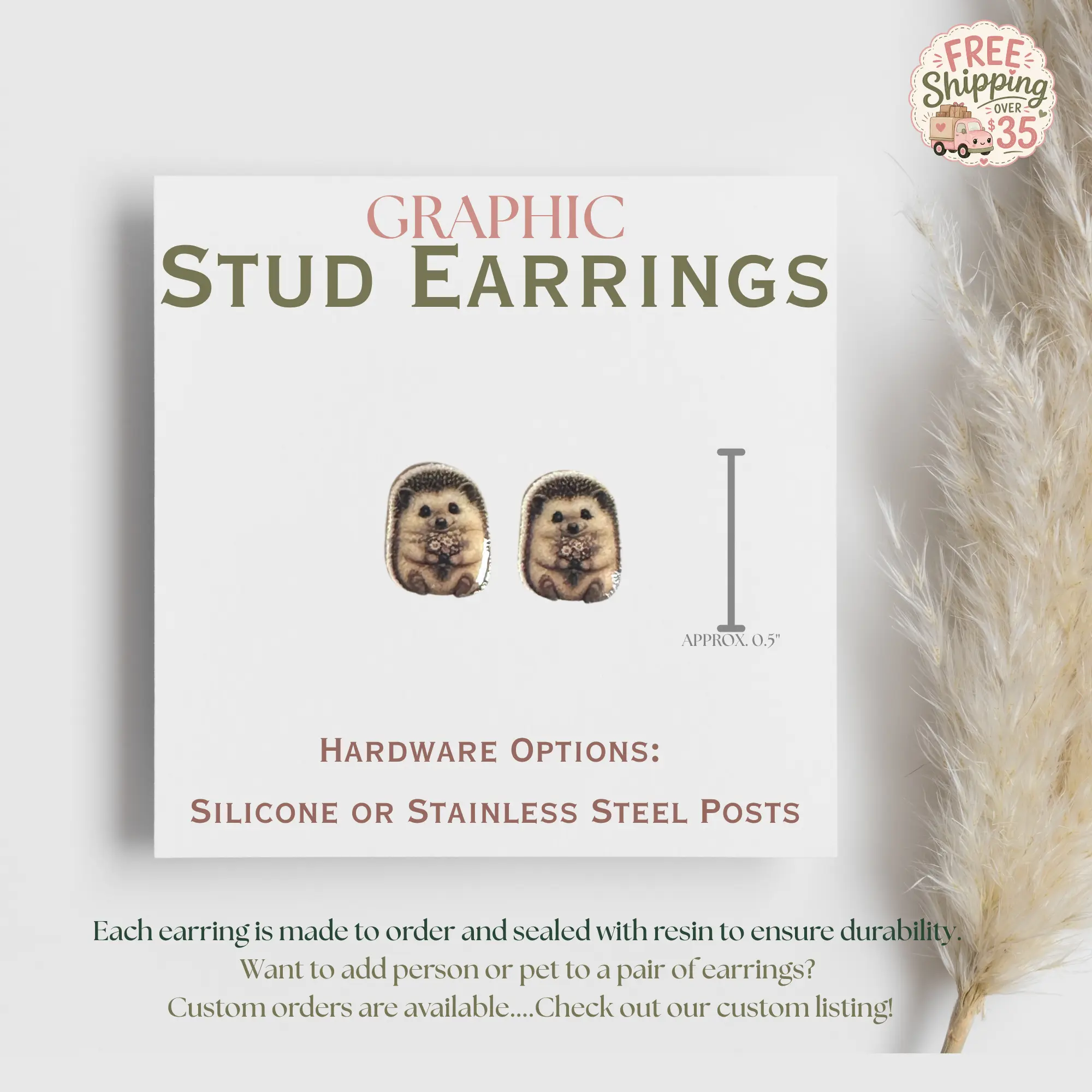 Hedgehog Stud Earrings, Cute Hedgehog Earrings, Woodland Animal Jewelry, Hedgehog Lover Gift, Graphic Stud Earrings, Animal Earrings