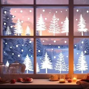 A set (20*30cm*9pcs) of Christmas pure white Christmas tree silhouette flat 2D window stickers, window decoration static glass stickers DJ6123-ZY