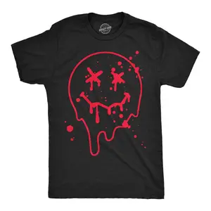 Mens Funny T Shirts Bloody Smiling Face Sarcastic Halloween Graphic Novelty Tee For Men Mens Funny T Shirts Cool Vintage Fashion T-Shirt Gift Classic Menswear Halloween Apparel for Men Novelty Tees for Guys Black -
