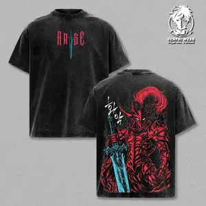 Igris Vintage Washed Oversized T-Shirt & Hoodie – Solo Leveling, Shadow Knight Commander Anime Graphic, Absolute Loyalty And Silent Blade Theme, Heavyweight Cotton Streetwear Unisex