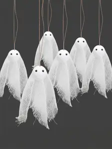 16 Pcs Halloween Ghost Hanging Ornaments, 3.5 Inch Small Hanging Ghosts Tree Ornaments, Farmhouse Rustic Cloth Ghosts Hanging Decoration for Haunted House Party Yard Tree Decor