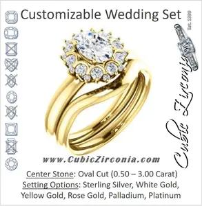 CZ Wedding Set, featuring The BettyJo engagement ring (Customizable Oval Cut featuring Cluster Accent Bouquet)