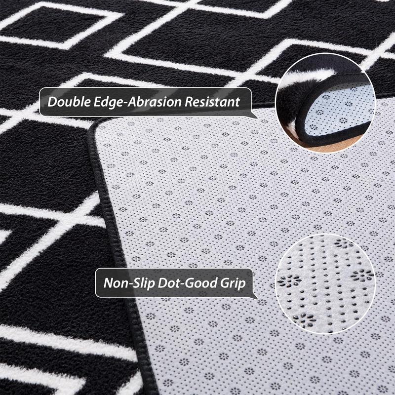 7x10 Soft Area Rug for Bedroom, Moroccan Style Rugs for Living Room, Geometric Non-Slip Carpet with Memory Foam for Bedside Office Dorm Hallway,Black, Navy Blue, Grey, Brown, Purple, Grey, 4x6, 5x7, 6x9, 7x10 Feet rugs living room