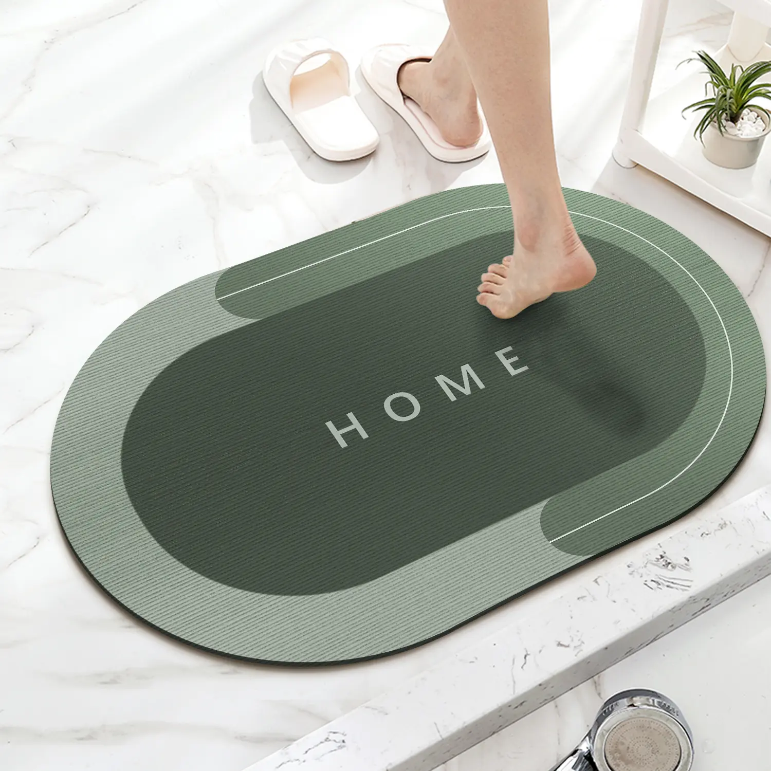 Super Absorbent Small Floor Mat, Bathing Room Rug Floor Door, Quick-Dry Microfiber Bath Mats for Bathroom Non-Slip, 15.7 x 23.6 in (Oval) Bathmat Green