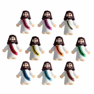 50Pcs Mini Jesus Figures, Cute Tiny Jesus Toy with "Jesus Loves You" Slogan - Religious Hide and Seek Game Props, Christian Christmas Baptism Gift, Multicolor Outdoor Fun Decor