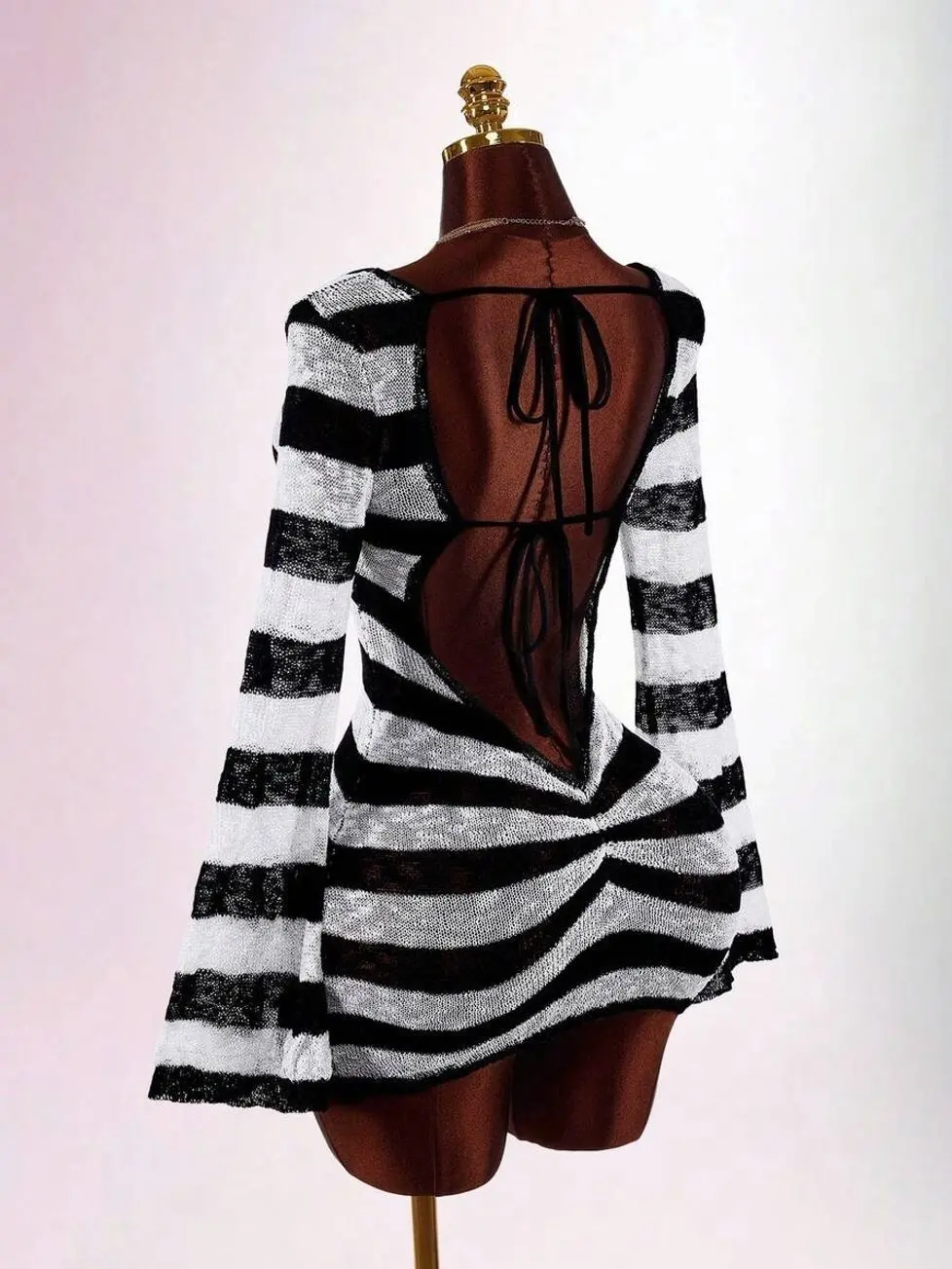 Halter Neck Backless Knit Jumpsuit, Distressed Criss-Cross Bodycon Romper for Club and Night Out