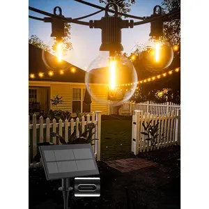 Solar String Lights Outdoor  100FT with USB Port and 52 Shatterproof G40 Bulbs(2 Spare), LED Solar  Patio Lights for Outside, Porch, Backyard, Gazebo, Garden(Warm White)