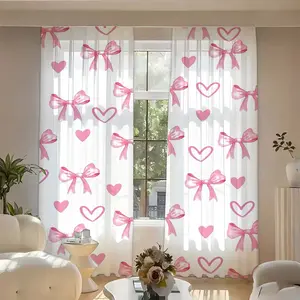 2pcs Creative Bow Print Curtains, Light Blocking Drapes, Polyester Fiber, Kitchen Bedroom Office Living Room Decor, Window Curtain, Door Curtain (rodless)